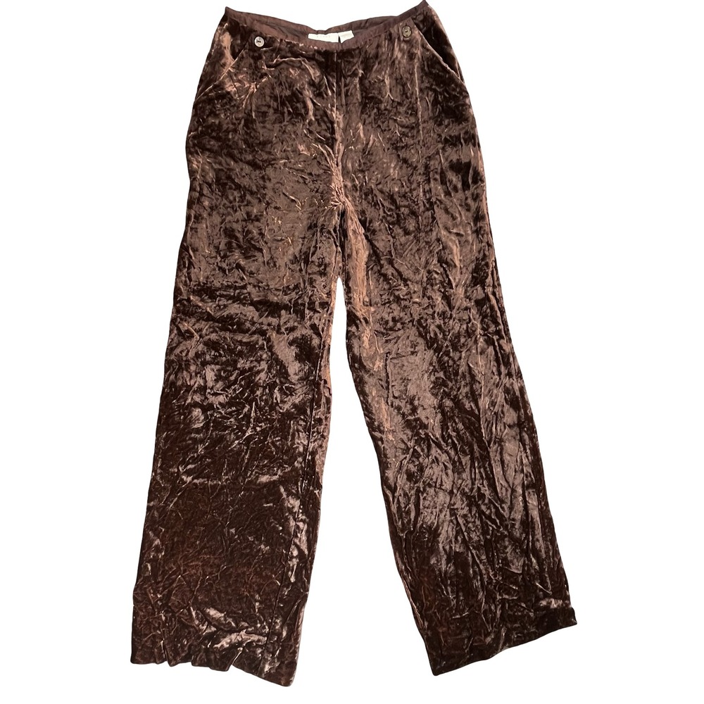 J. Jill Womens Wide Leg Pants Brown‎ Crushed Velvet Boho Holiday Elegant 10